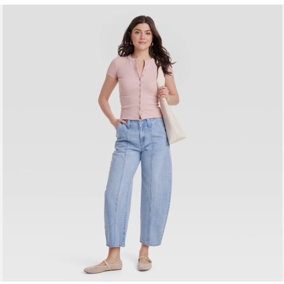Mid-Rise Barrel Leg Ankle Jeans - Universal Thread Blue Denim 4 - Picture 1 of 14